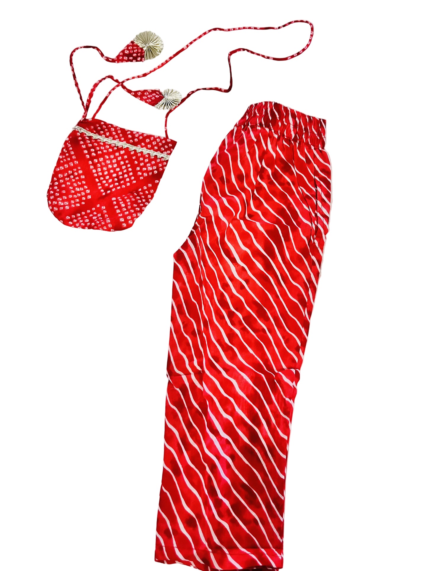 Jaipuri Print Red Colour Girls Flare Suit Set