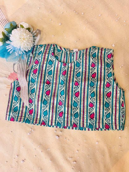 Sea Green Floral Printed 3 Piece Co-Ords For Girls
