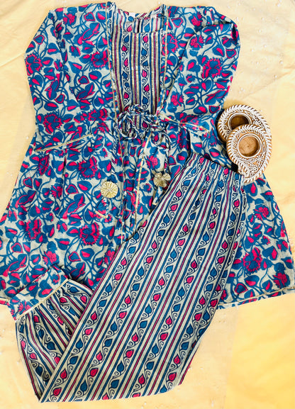 Blue Floral Printed 3 Piece Co-Ords For Girls