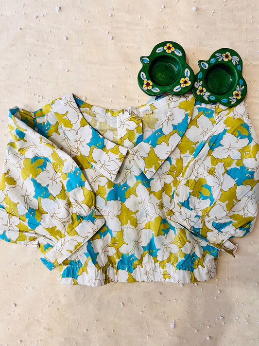 White Flower Printed Girls Co-Ords