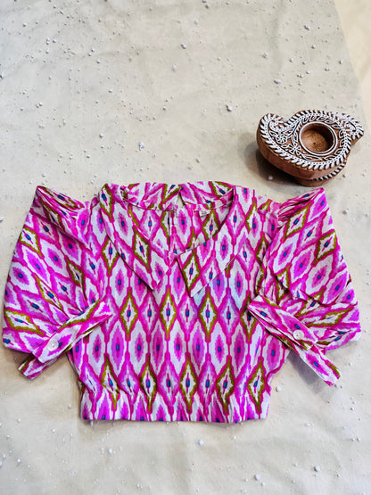 Pink Ikat Printed Girls Co-Ords