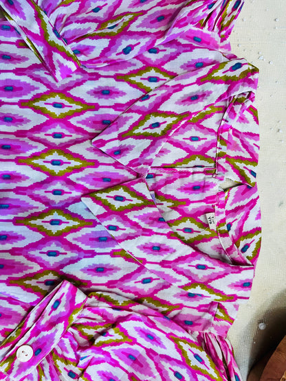 Pink Ikat Printed Girls Co-Ords
