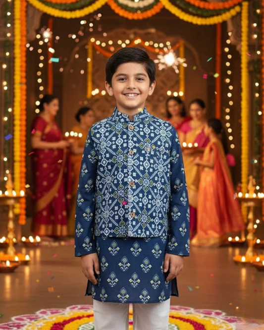 Red Patola Print Jacket with Kurta -Pyjama