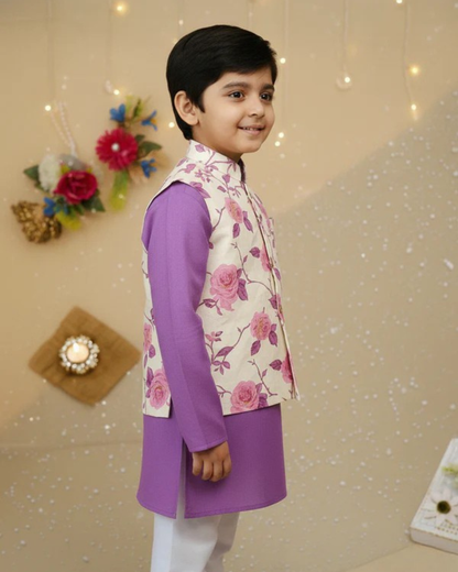 Lavender rose print kurta Pyjama with jacket