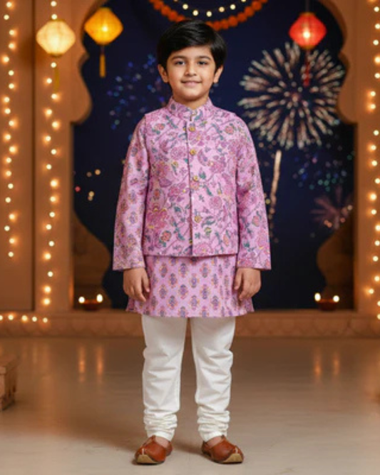 Lavender Fool -Patti print Jacket with Kurta -Pyjama