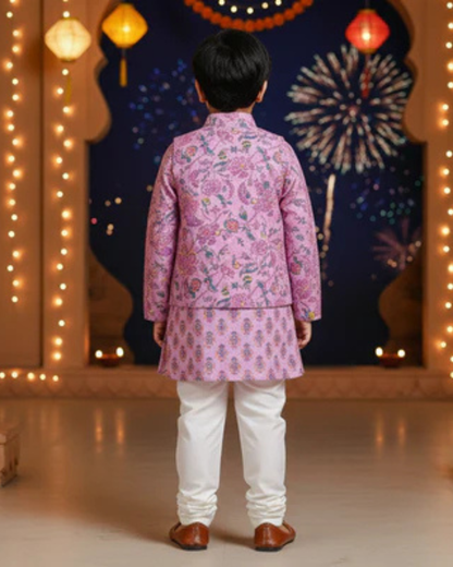 Lavender Fool -Patti print Jacket with Kurta -Pyjama
