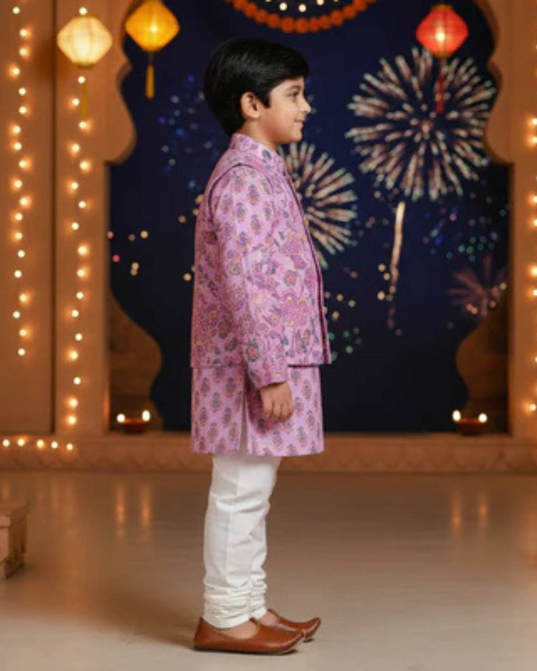 Lavender Fool -Patti print Jacket with Kurta -Pyjama