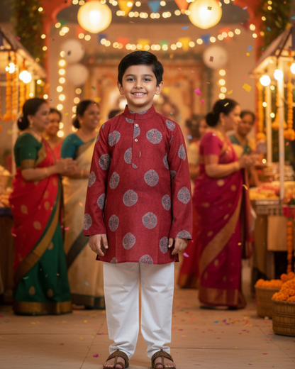 Brown Ajrakh Jacket with Kurta -Pyjama