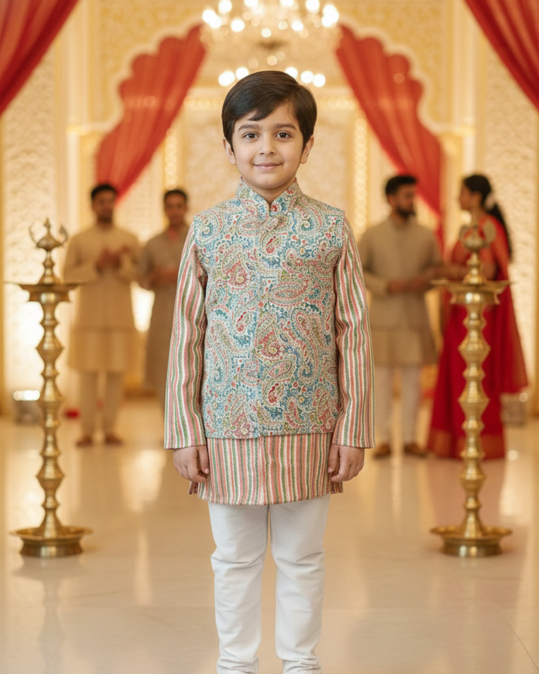 Yellow Pastel Paisley Jacket with Kurta Pyjama