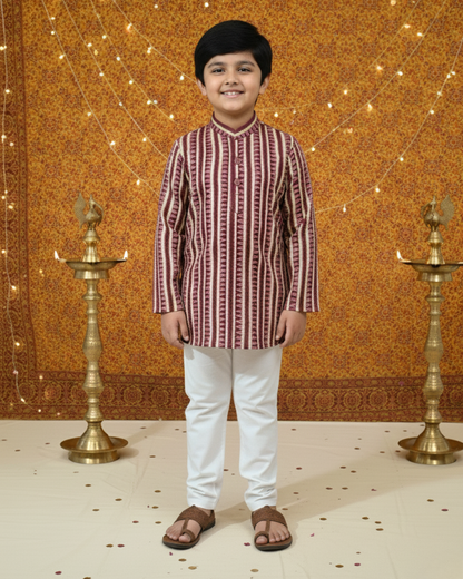 Plum Foil print Jacket with Kurta Pyjama