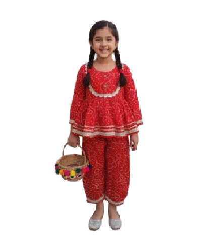Purple Bandhej Anarkali Kurta with Afghani Salwar