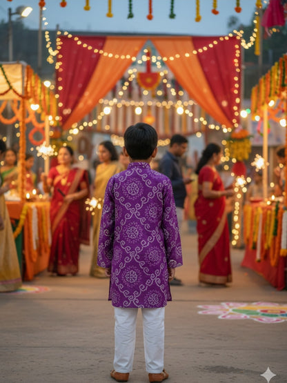 Purple Bandhej Tie and dye Kurta -Pyjama