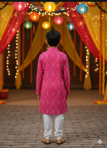 Pink Bandhej Tie and dye Kurta -Pyjama