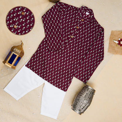 Mehroon Genda fool  Jacket with Kurta -Pyjama