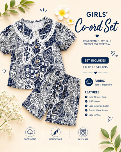 Handcrafted Abstract Girls Cord Set with Peter Pan Collar
