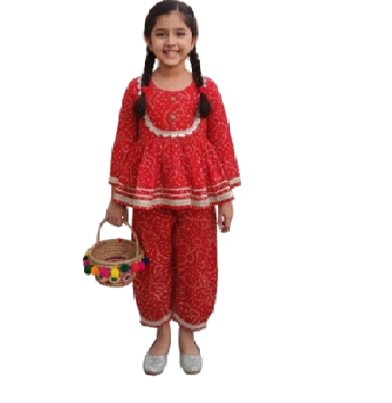 Purple Bandhej Anarkali Kurta with Afghani Salwar