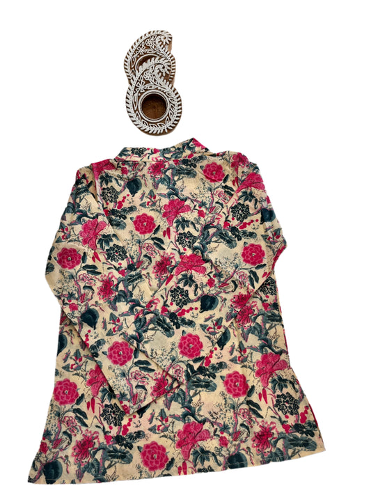 Pink Block Printed Boy's Kurta