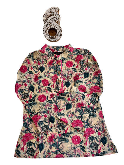 Pink Block Printed Boy's Kurta