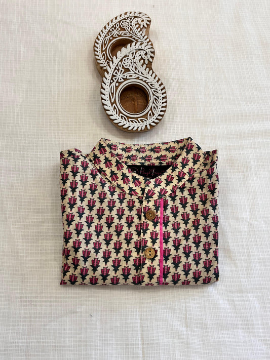 Pink Block Printed Boy's Kurta