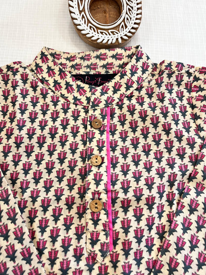 Pink Block Printed Boy's Kurta