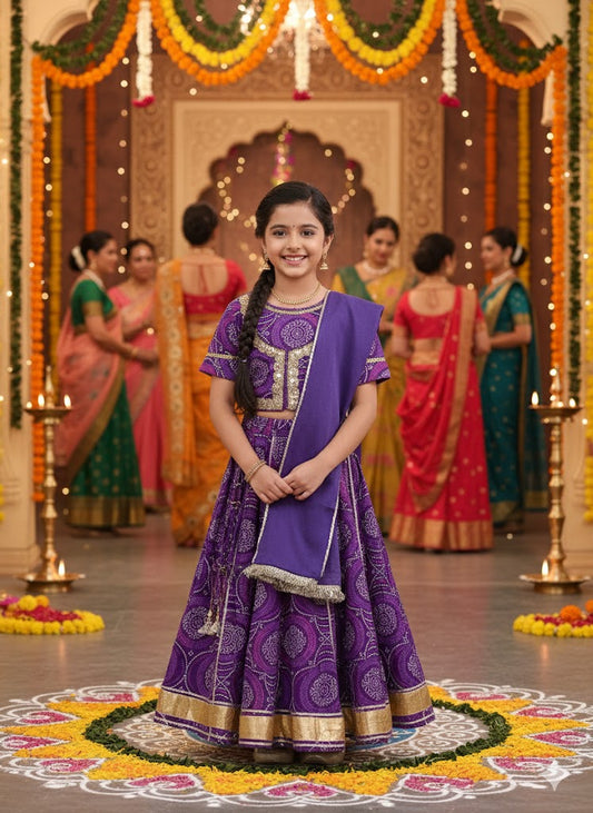 Purple Bandhaj Lehenga Choli set