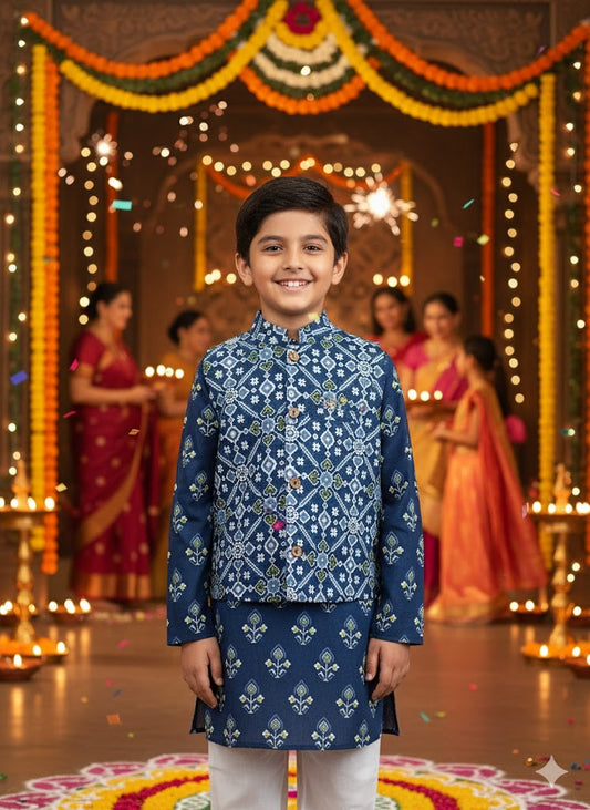 Red Patola Print Jacket with Kurta -Pyjama