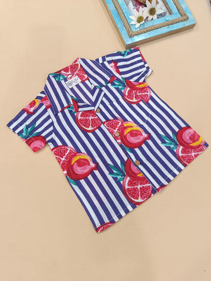 Purple Striped-quirky-fruit printed Cord-Set  for Boys
