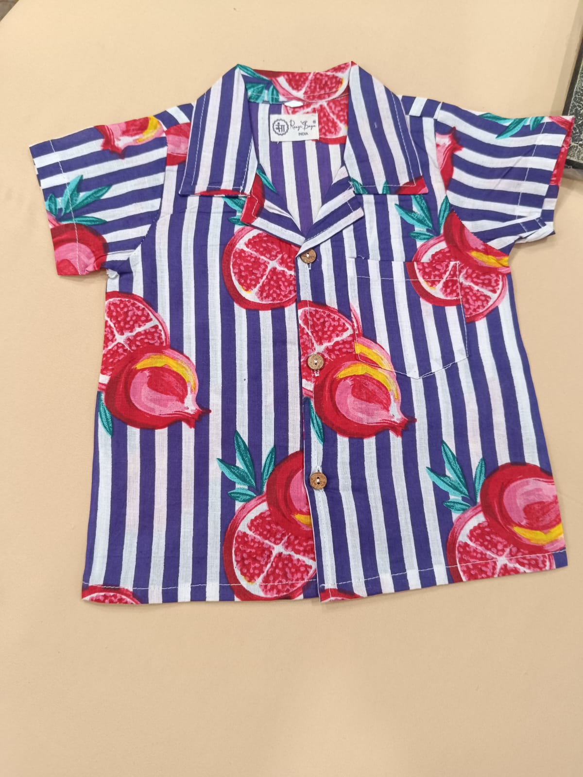 Purple Striped-quirky-fruit printed Cord-Set  for Boys