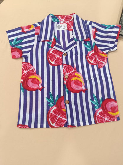 Purple Striped-quirky-fruit printed Cord-Set  for Boys