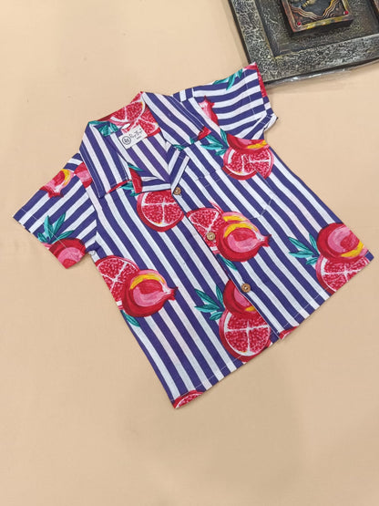 Purple Striped-quirky-fruit printed Cord-Set  for Boys