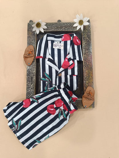 Black Striped-quirky-fruit  printed Cord-Set  for boys