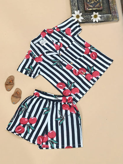 Black Striped-quirky-fruit  printed Cord-Set  for boys