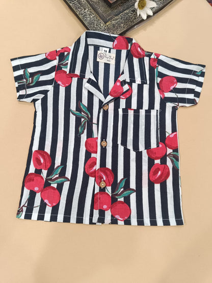 Black Striped-quirky-fruit  printed Cord-Set  for boys