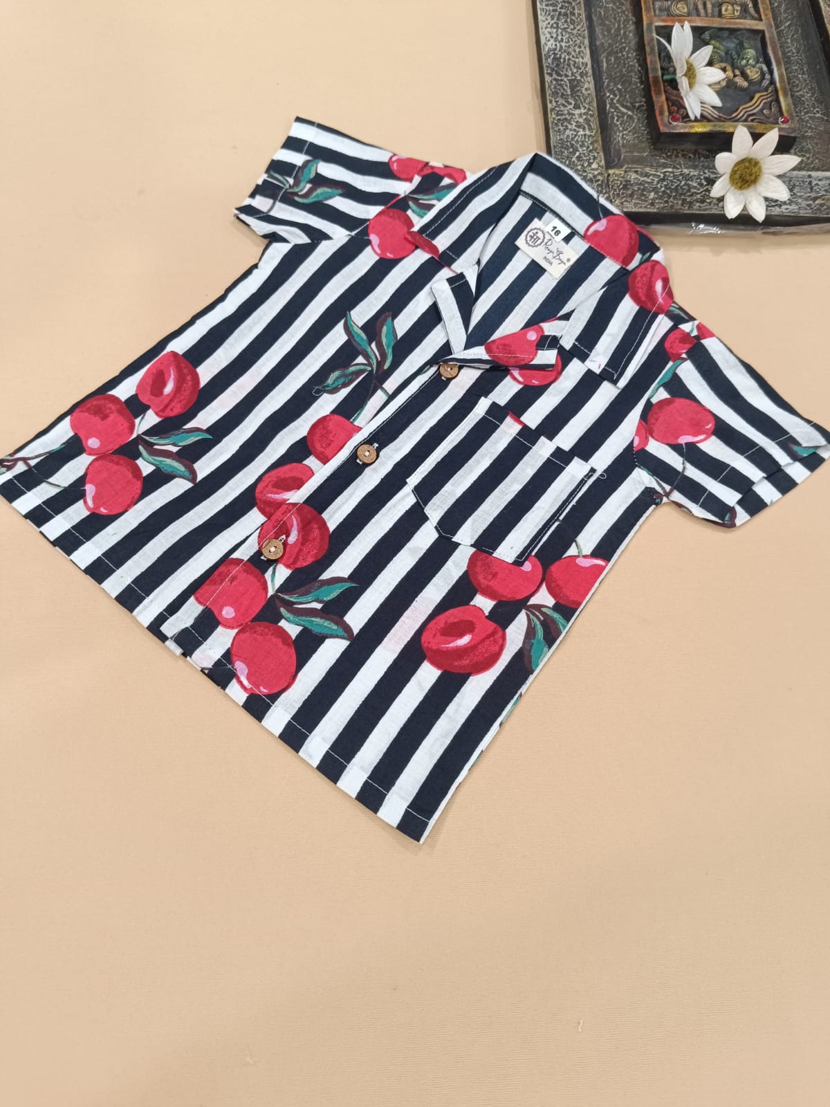 Black Striped-quirky-fruit  printed Cord-Set  for boys