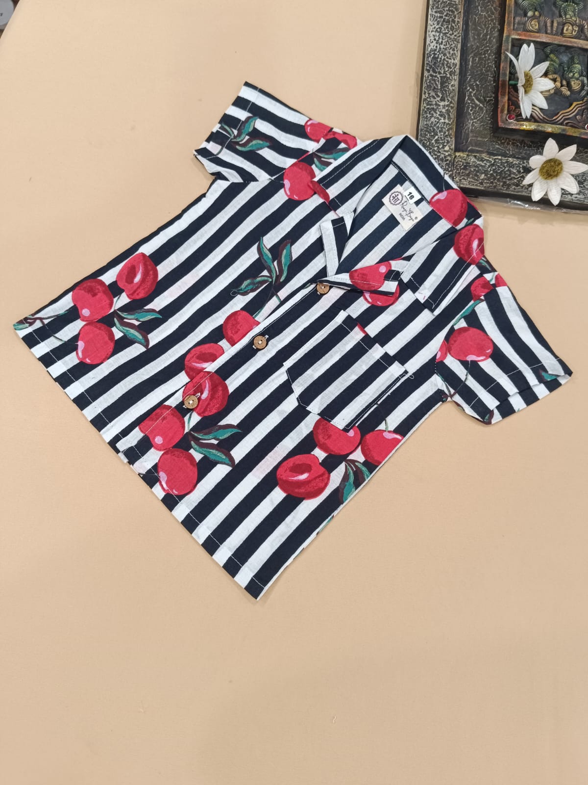 Black Striped-quirky-fruit  printed Cord-Set  for boys