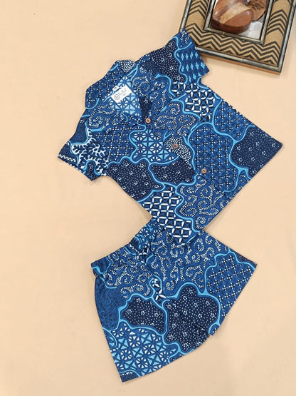 Navy Blue Abstract printed Cord-Set  for boys