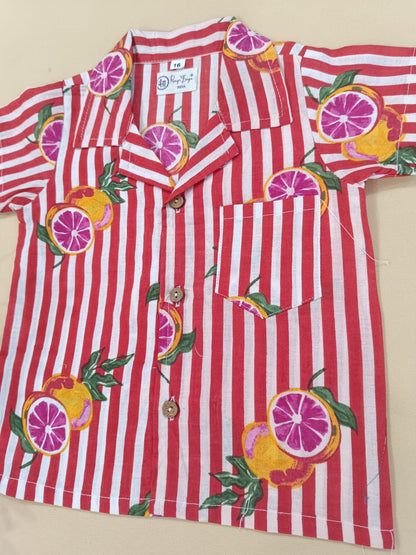 Red Striped-quirky-fruit  printed Cord-Set  for boys