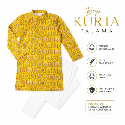 Boys Mughal Boota Printed Cambric Cotton Kurta Pyjama Set