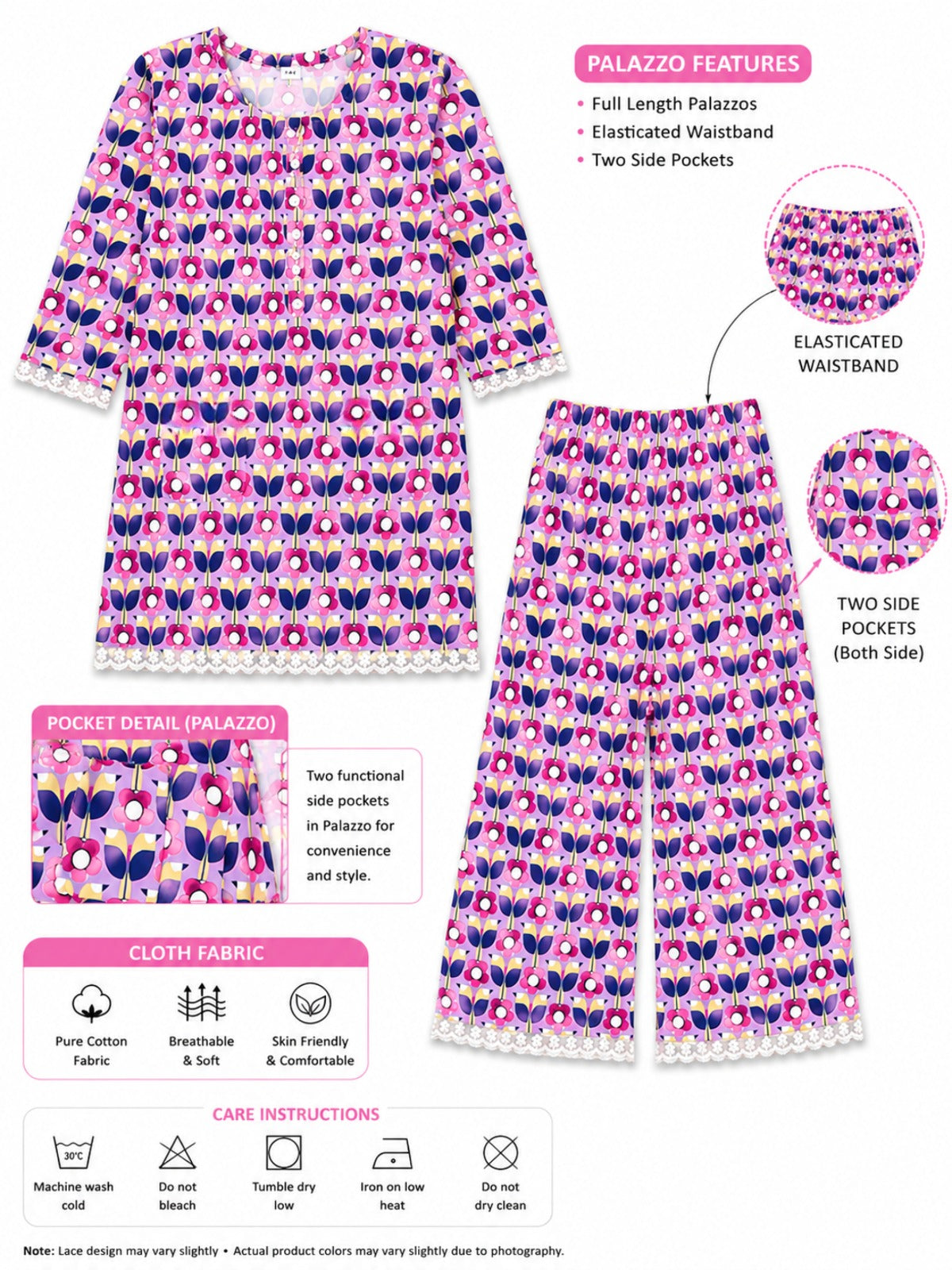 Girls Floral Printed Cambric Cotton Straight Kurta with Palazzo Set