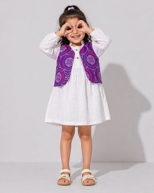Girls Cotton Dress with Printed Jacket | Soft & Comfortable Kids Wear