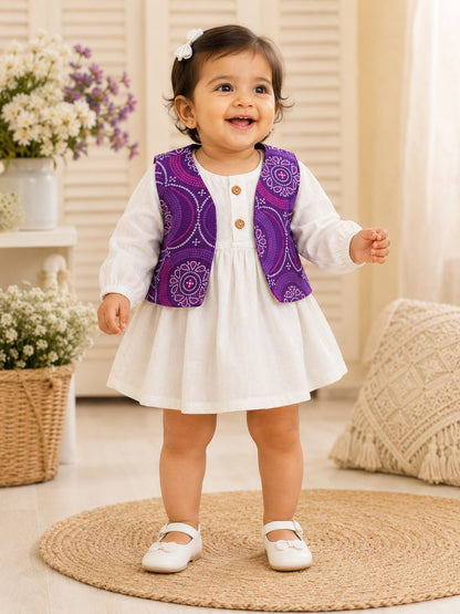 Girls Cotton Dress with Printed Jacket | Soft & Comfortable Kids Wear