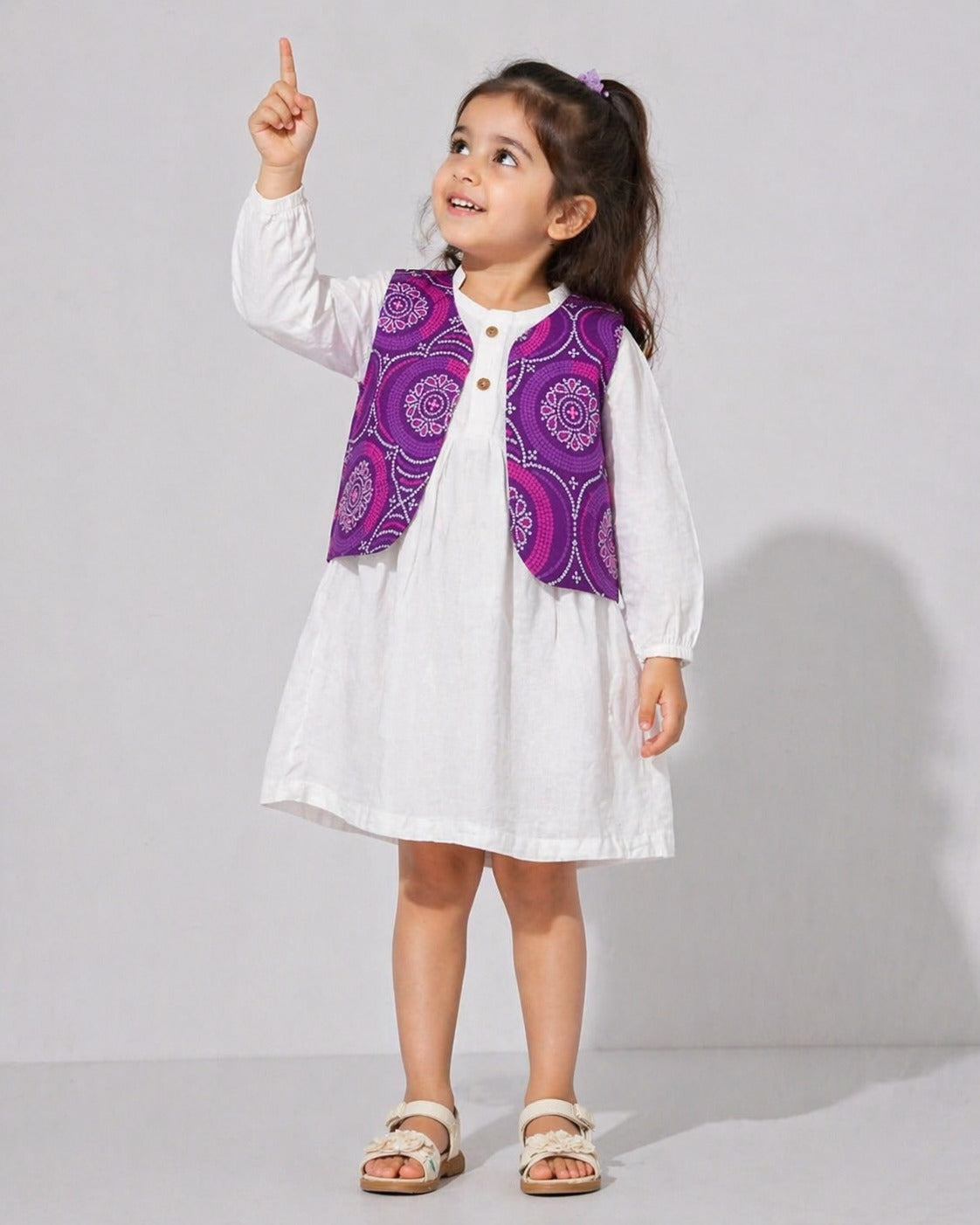 Girls Cotton Dress with Printed Jacket | Soft & Comfortable Kids Wear