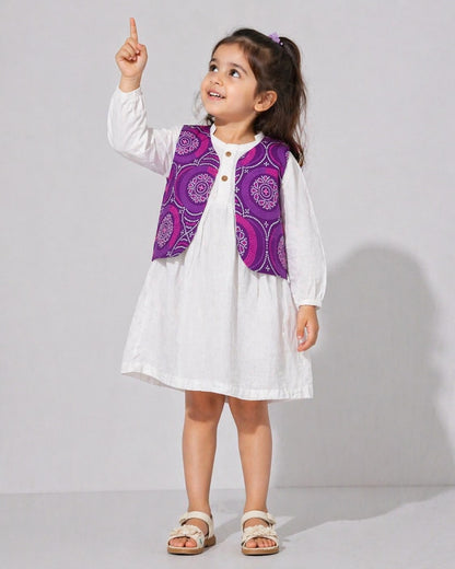 Girls Cotton Dress with Printed Jacket | Soft & Comfortable Kids Wear