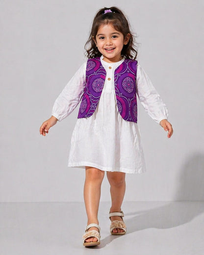 Girls Cotton Dress with Printed Jacket | Soft & Comfortable Kids Wear