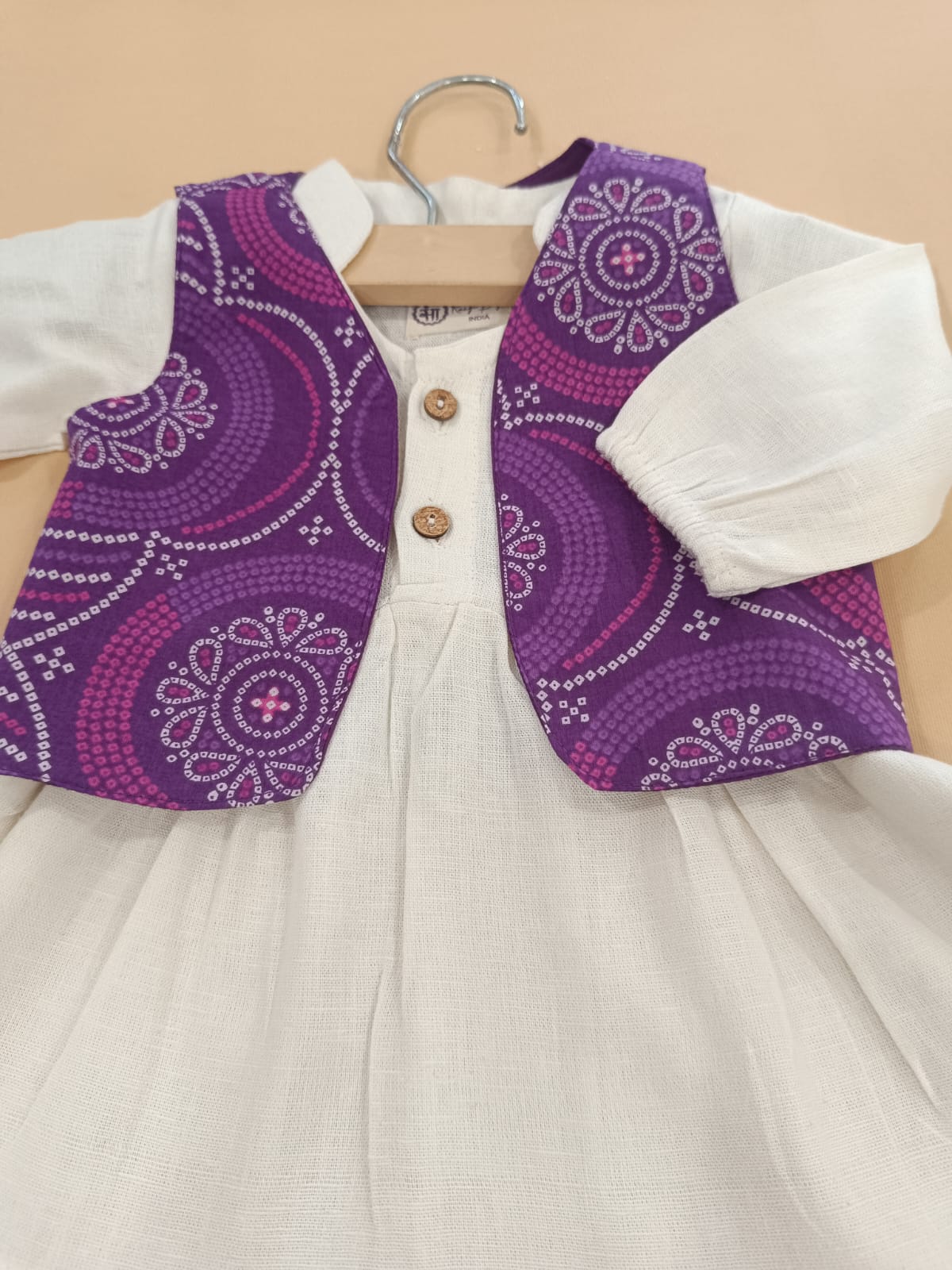 Girls Cotton Dress with Printed Jacket | Soft & Comfortable Kids Wear