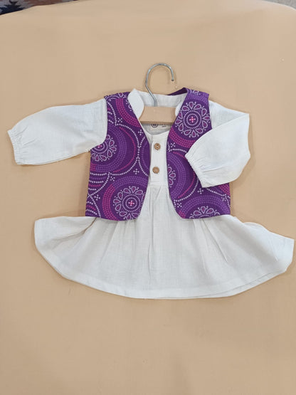 Girls Cotton Dress with Printed Jacket | Soft & Comfortable Kids Wear