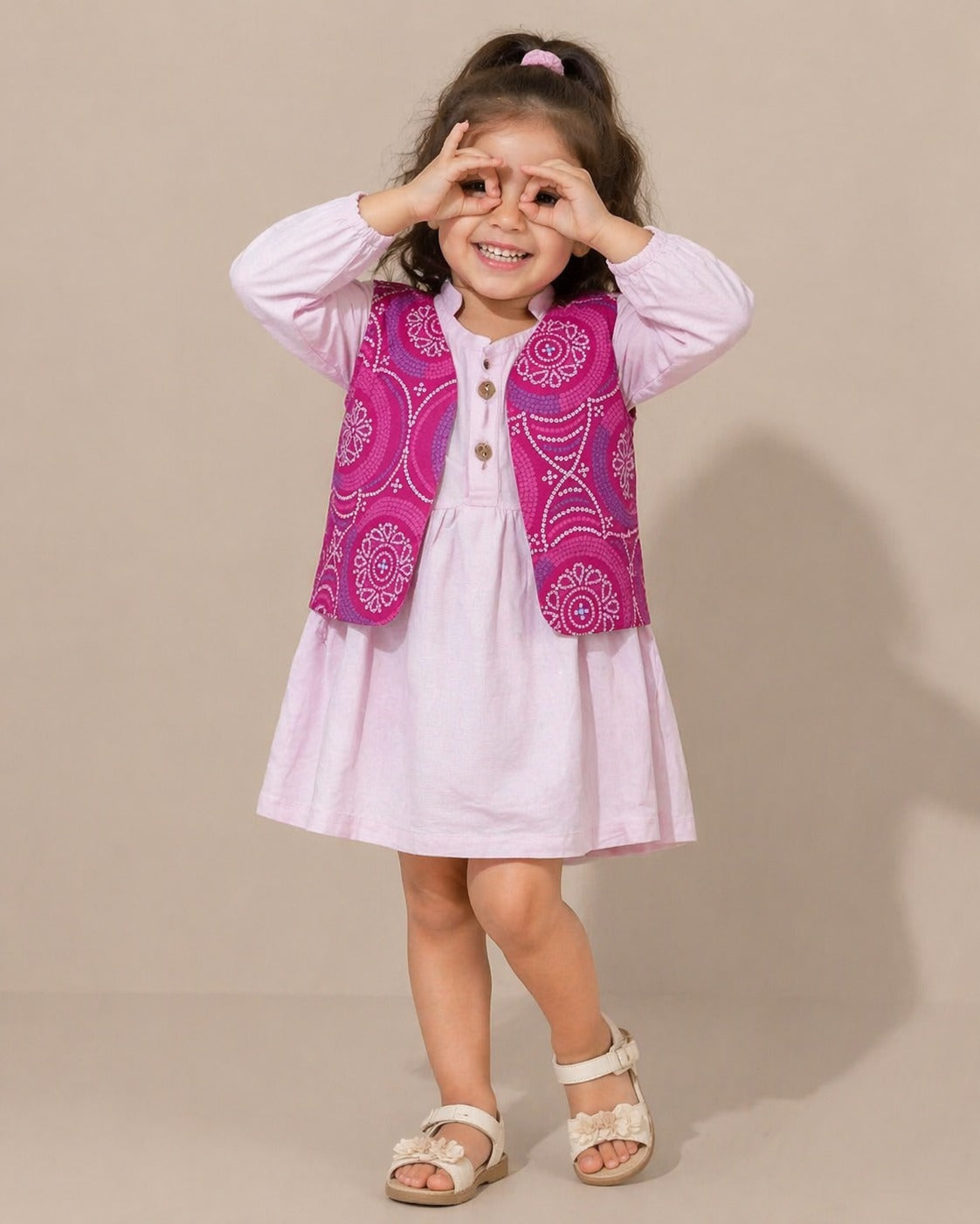Girls Cotton Dress with Printed Jacket | Soft & Comfortable Kids Wear