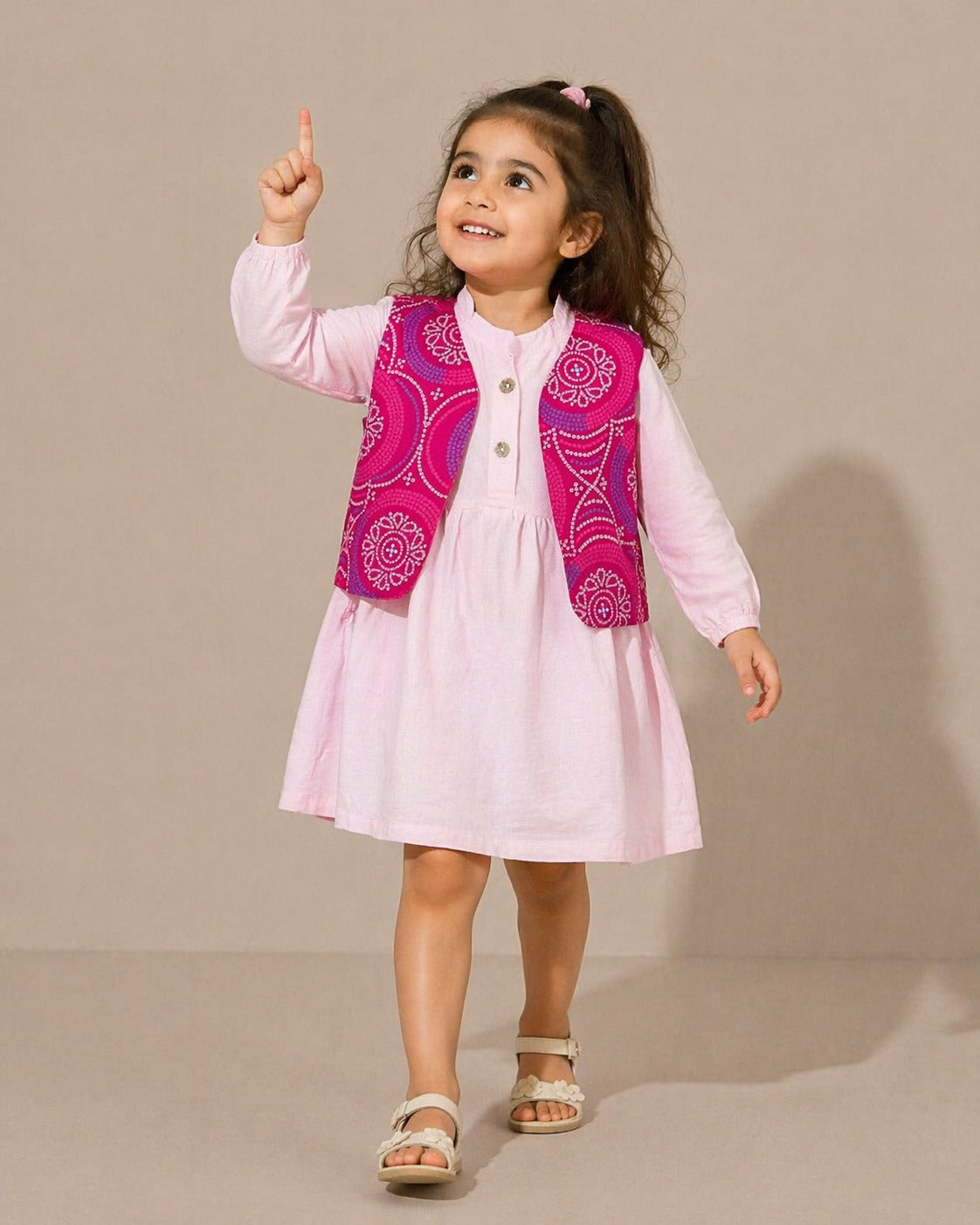 Girls Cotton Dress with Printed Jacket | Soft & Comfortable Kids Wear