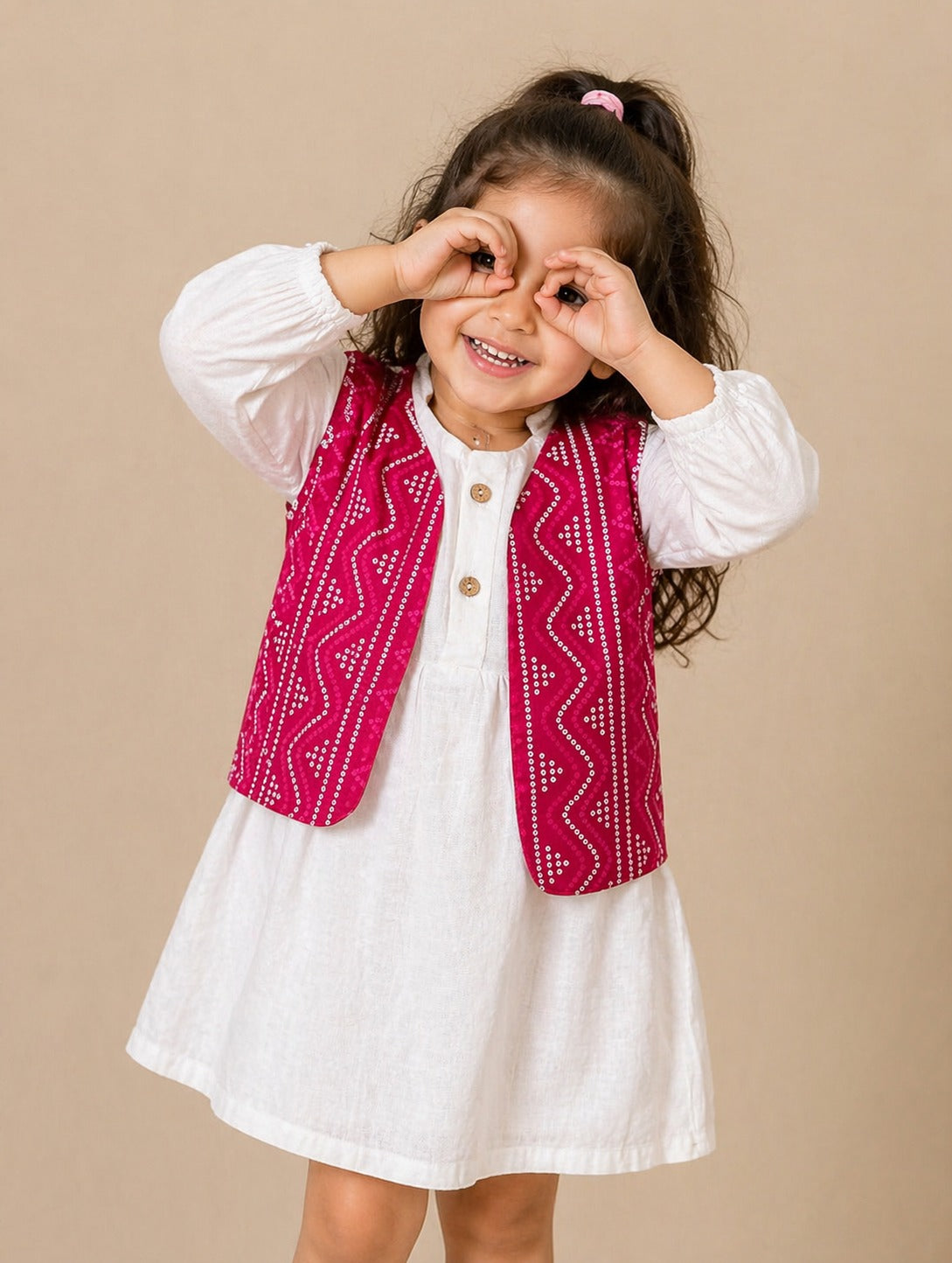 Girls Cotton Dress with Printed Jacket | Soft & Comfortable Kids Wear