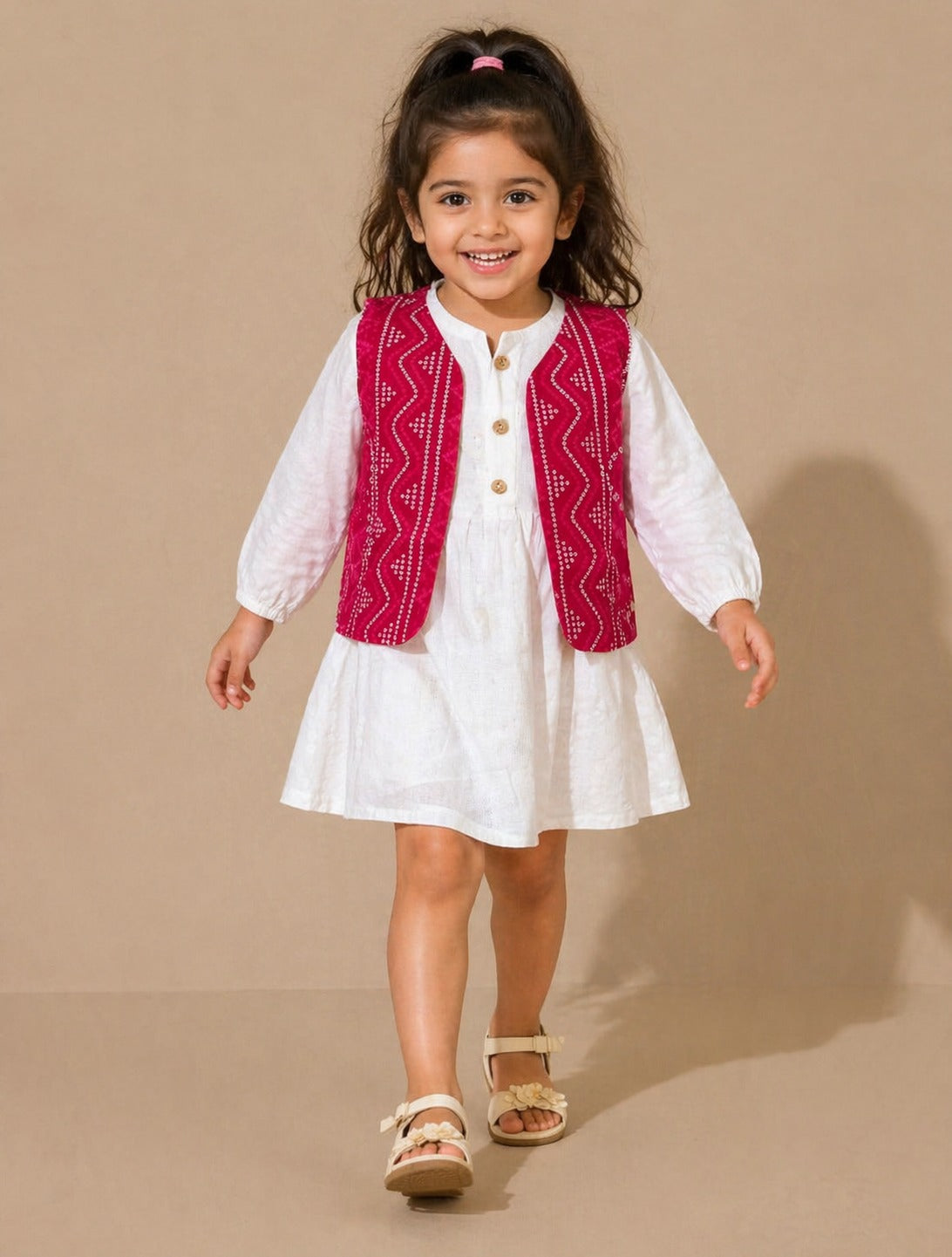 Girls Cotton Dress with Printed Jacket | Soft & Comfortable Kids Wear